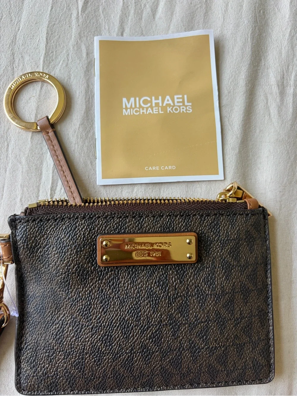 Michael Kors Brown and Dark Brown Card Wallet with Gold Hardware